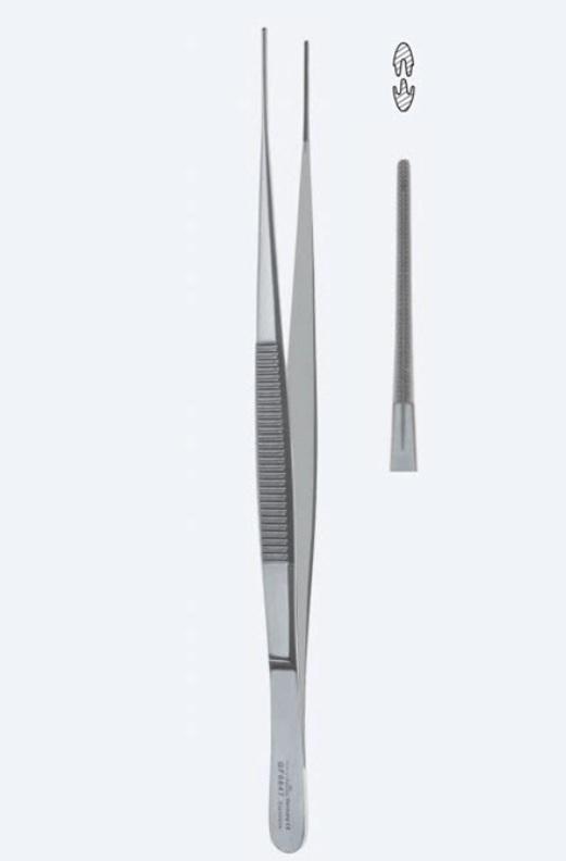 Пінцети для тканин, "De Bakey - Diethrich", для шовного матеріалу, "De Bakey", прямі, кінчик 1 мм, довжина 155 мм. Бренд - Asanus Medizintechnik Gmb, Німеччина